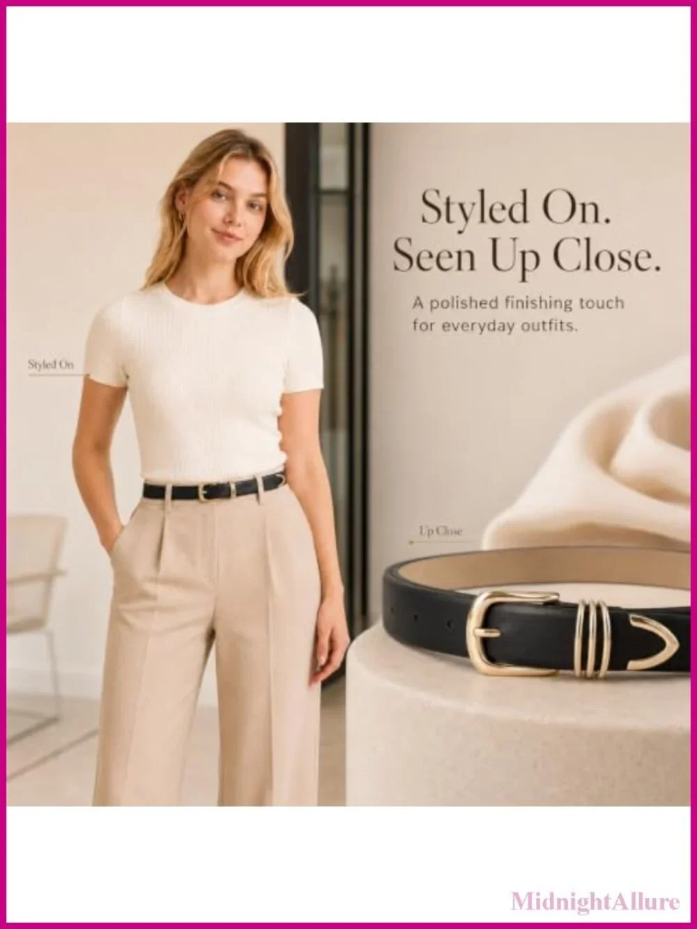 Women's Faux Leather Belt with Gold Buckle & Metal Rings